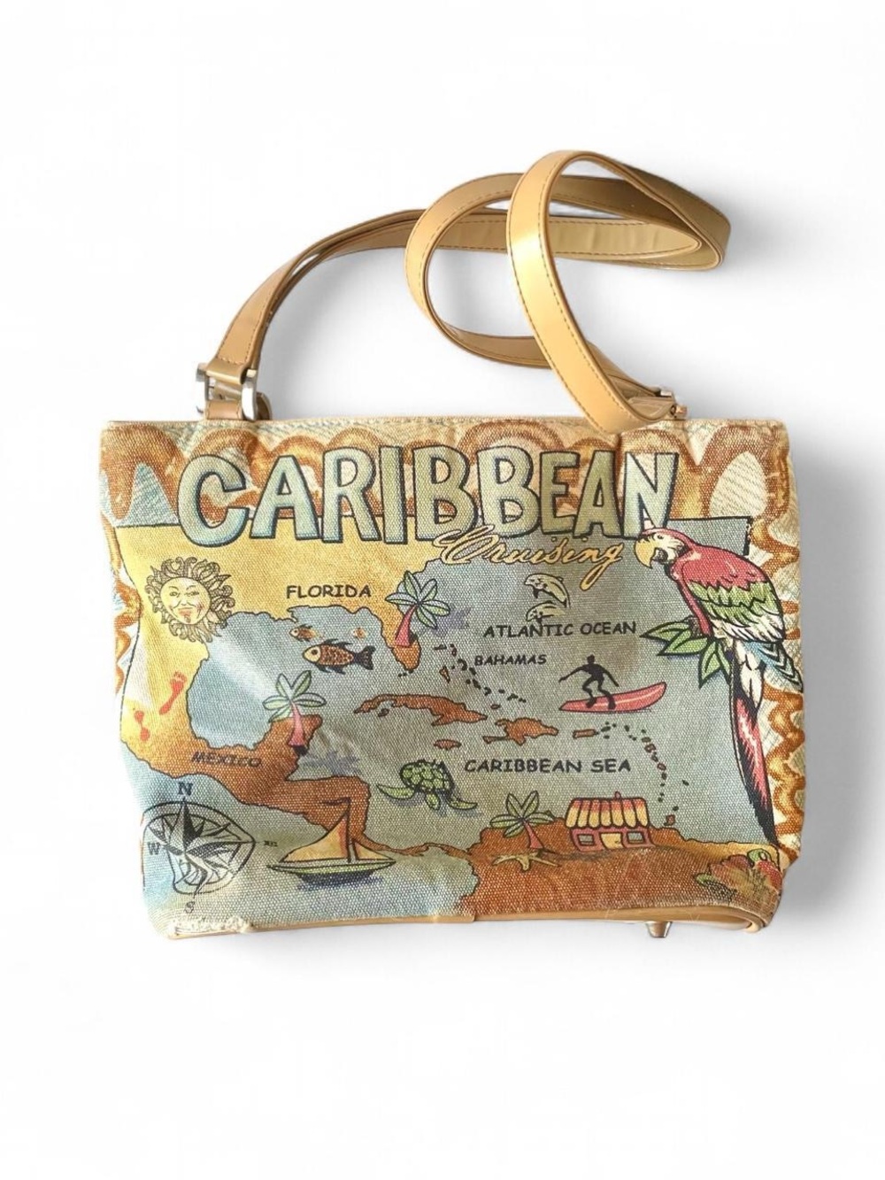 Y2K Caribbean Print Canvas Shoulder Bag